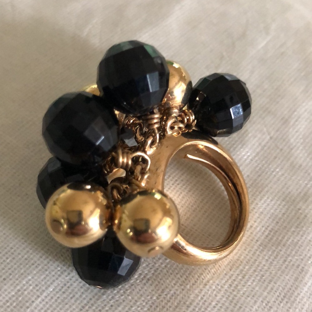 Kate Spade ♠️ Onyx and Gold Cluster Bauble Ring, Size 6